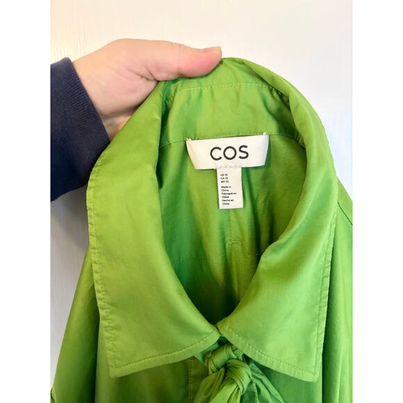COS Cotton Poplin Green Oversized Mini Shift Dress W/ Bow Collar Size 10 - Picture 6 of 6